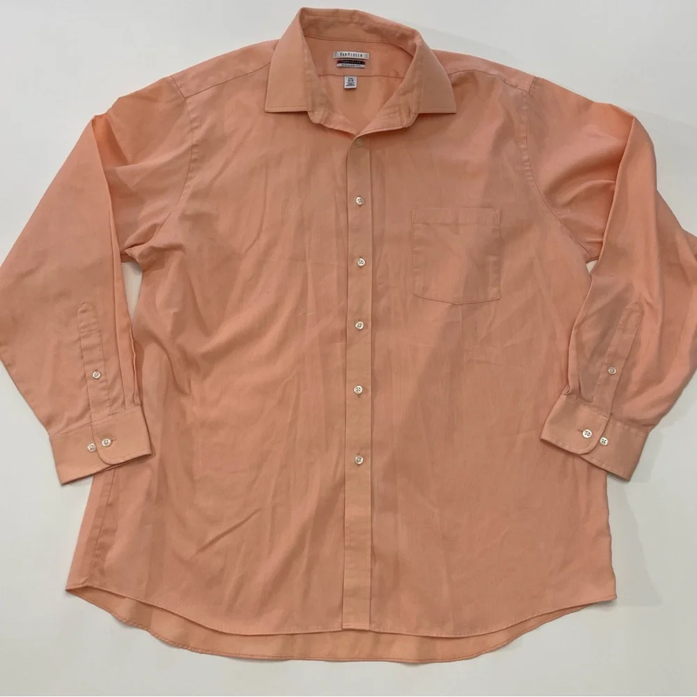 Van Heusen Light Orange Button-Down Dress Shirt Mens Size 34/35 with 17.5 Neck